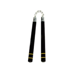 Wooden B.B. Round Chaku 12" Black w/2 Yellow Stripes - C111