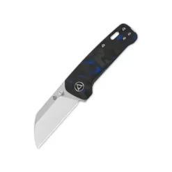 QSP Penguin Mini Liner Lock, 14C28N Satin, Shredded CF Overlay G10 (Blue) - QS130XS-D1
